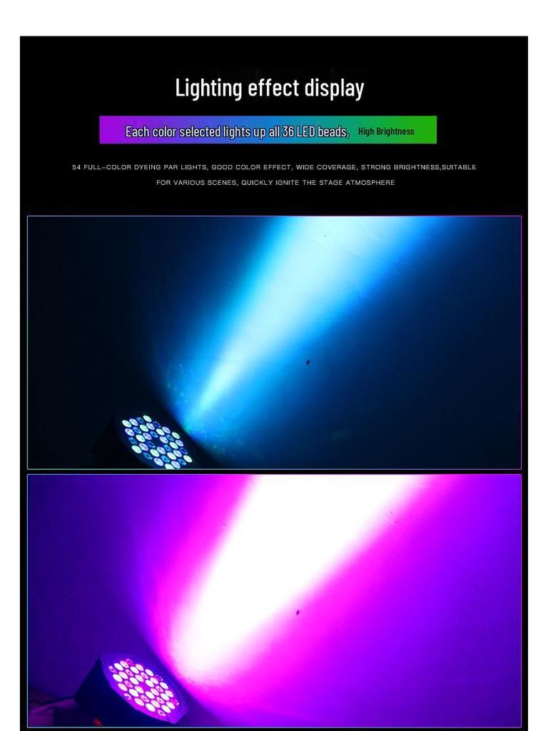 Pack of 2 - 36 LED Stage Par Lights: Wedding Performance, Sound-Activated Color-Changing Strobe Lights