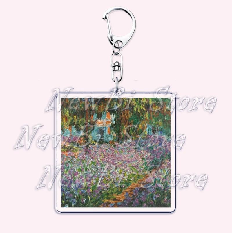 Hot Impressionism Art Keychain for Accessories Bag Van Gogh Monet Mona Lis Oil Painting Pendant Chain Ring Keyring Jewelry Gifts