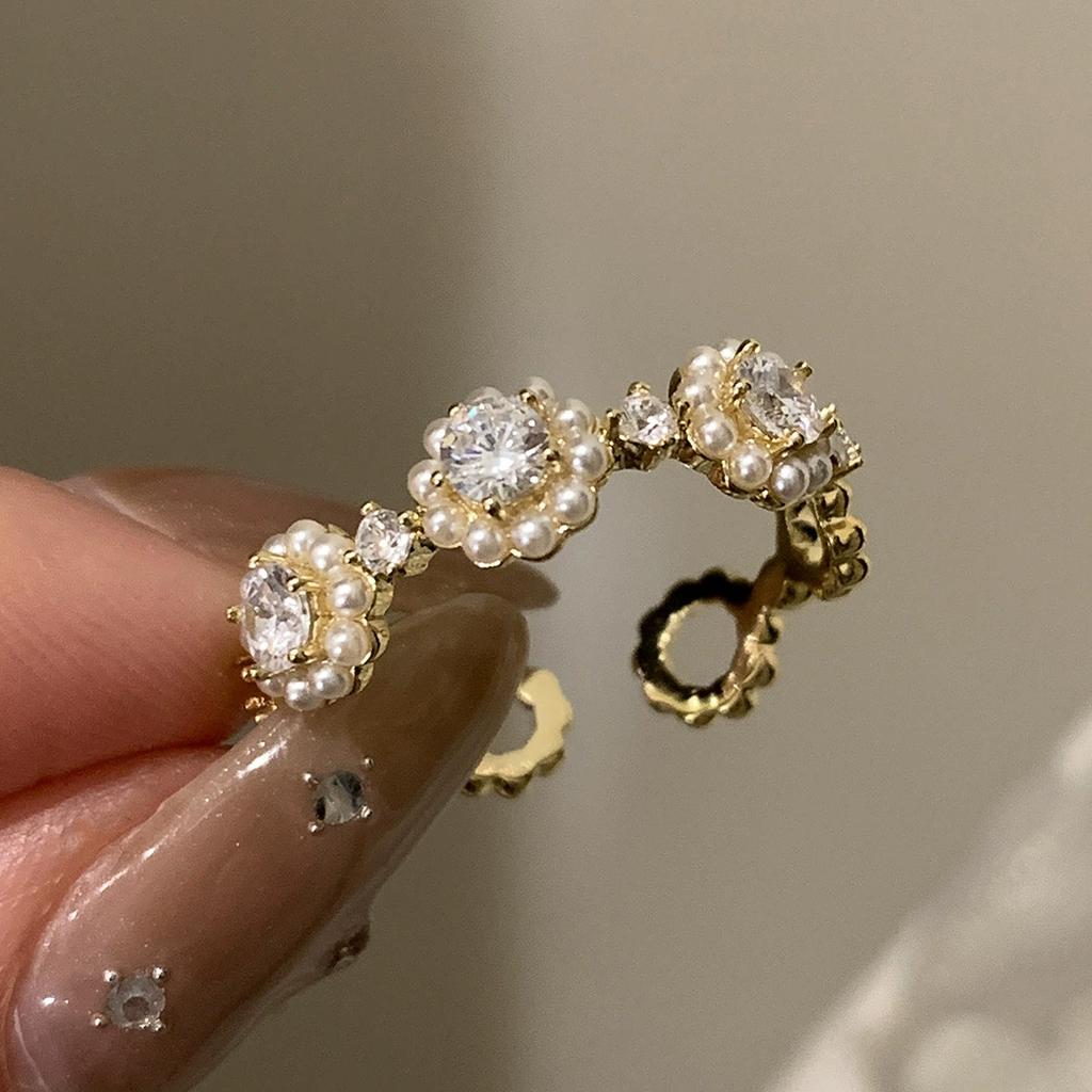 925 Silver Flower Lace Ring Korean Fashion Opening Inlaid CZ Adjustable Rings Valentine's Day Gift
