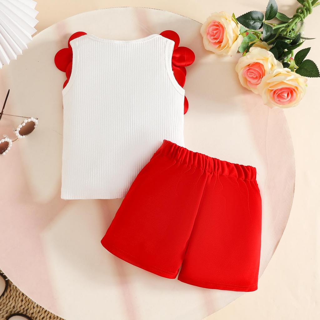 Sweet Baby Girl Sleeveless Ribbed Top & Lace Button Shorts Set