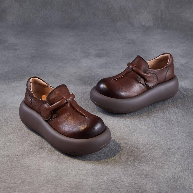Spring Autumn High-heeled Leather Shoes with Thick Soles, Women's Retro Single Shoes