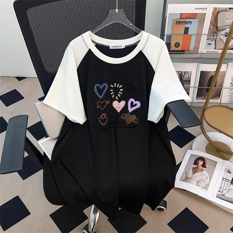 Plus Size Women's Loose Mid-Length Round Neck Short Sleeve T-Shirt (Available In 200/300/350 Jin) 1082