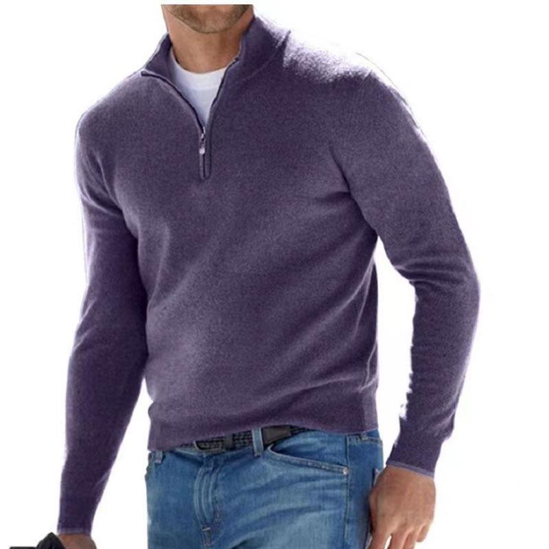 2025 Men's Casual Long Sleeve V-neck Fleece Zipper Polo Shirt