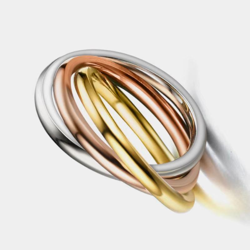 Klassisches Edelstahl-Set mit drei ineinandergreifenden Ringen - Modeschmuck für Damen und Herren Verstellbare Größe 5-11