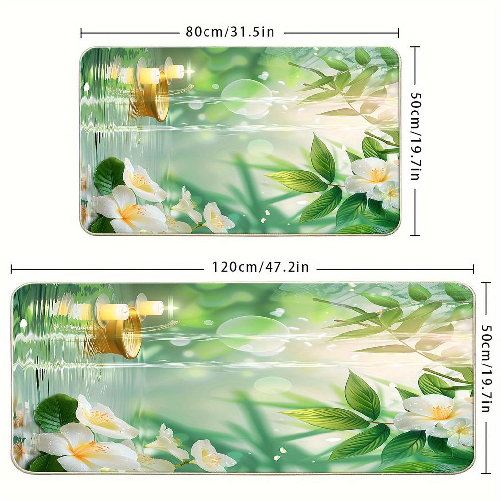 1 x Anti-Ermüdungs-Küchenteppich, Blumenmuster mit Seeufer-Aufdruck, wasserdicht, rutschfest, dick gepolstert, robuste, bequeme Stehmatte für die Küche