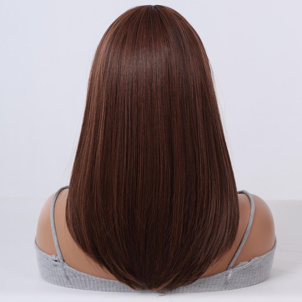 European and American Fashion Bob Wig, Golden Brown Short Straight High-Temperature Fiber Hairpiece