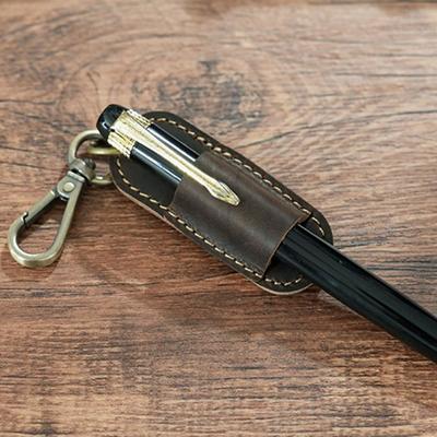 Luxury Genuine Leather Pen Case Portable Removable Pen Tray Pen Holder Keychain Clip Design 1 Slot Pen Pouch Keychain