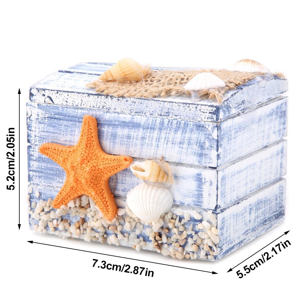 Portable Wooden Jewelry Box Ocean Themed Wooden Trinket Box Wooden Storage Box Beach Home Decor