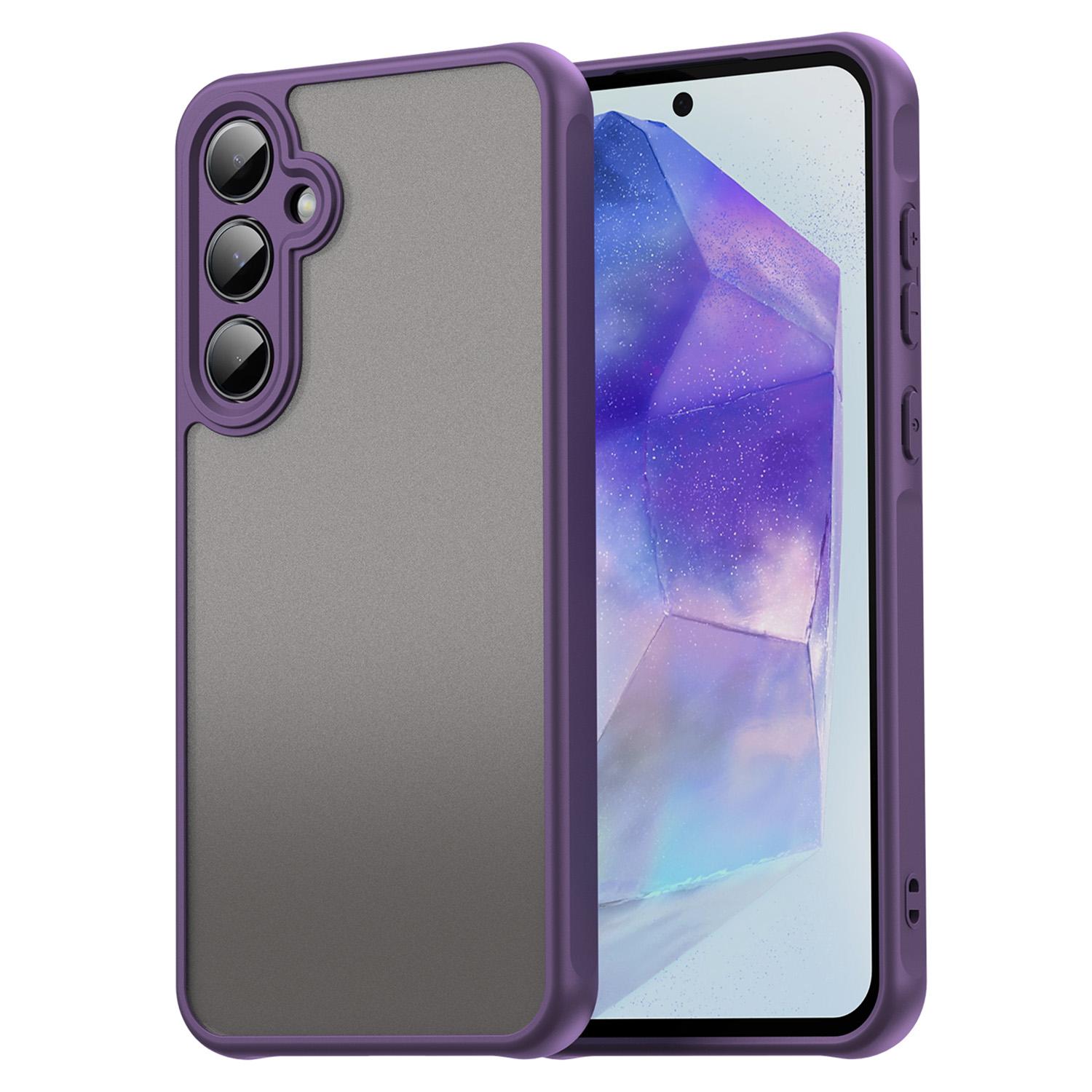 

For Samsung Galaxy A55 5G Phone Case Drop Proof Airbags Frosted Translucent PC+TPU Back Cover Purple