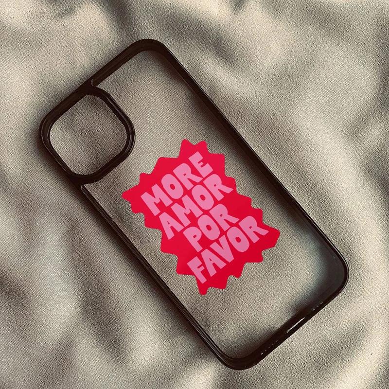 Custodia per Telefono Colorata Massimalista More Amor Por Favor Per iPhone 15 17 13 12 11 14 Pro Max 16 Eclettica Rosa Citazione d'Amore Cover Rigida