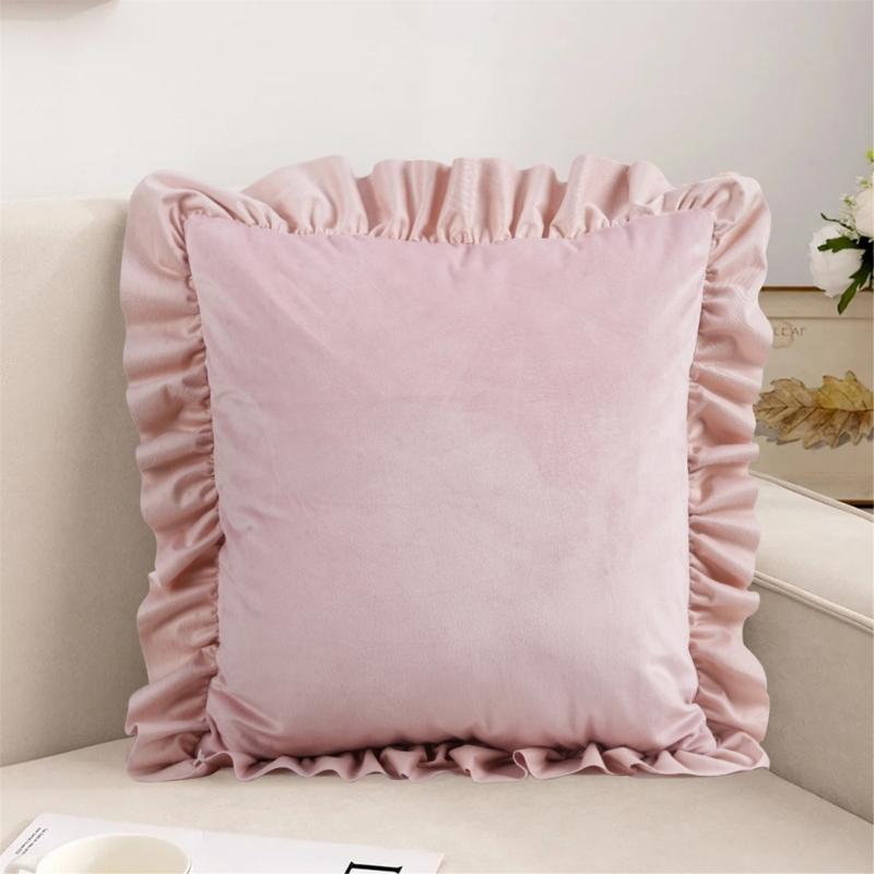 Zartes Beflocktes Rüschen-Kissenbezug Polyester Bettbezug Mit Dekorativer Kante für Schlafzimmer Wohnzimmer Styling