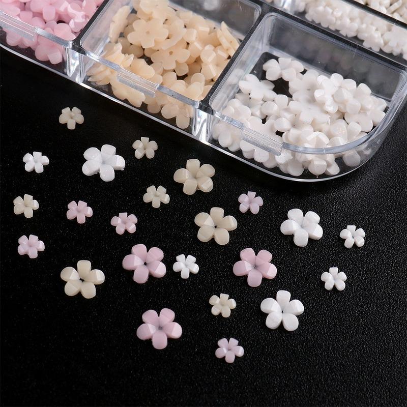 6 Fächer/Box Nagel Schmuck Fünfblättrige Blume Nagel Schmuck Farbverlauf Kleine Blume Dreidimensionale Nagelkunst Dekoration