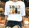 Fall Spooky Season Brushstroke Shirt, Coquette Vintage Ghost Cat and Pumpkin Tee