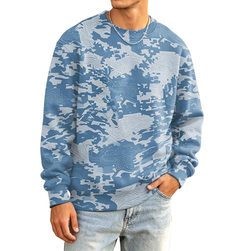 Men's Camouflage Printed Long Sleeve Shirt, Relaxed Fit Neck Casual Top