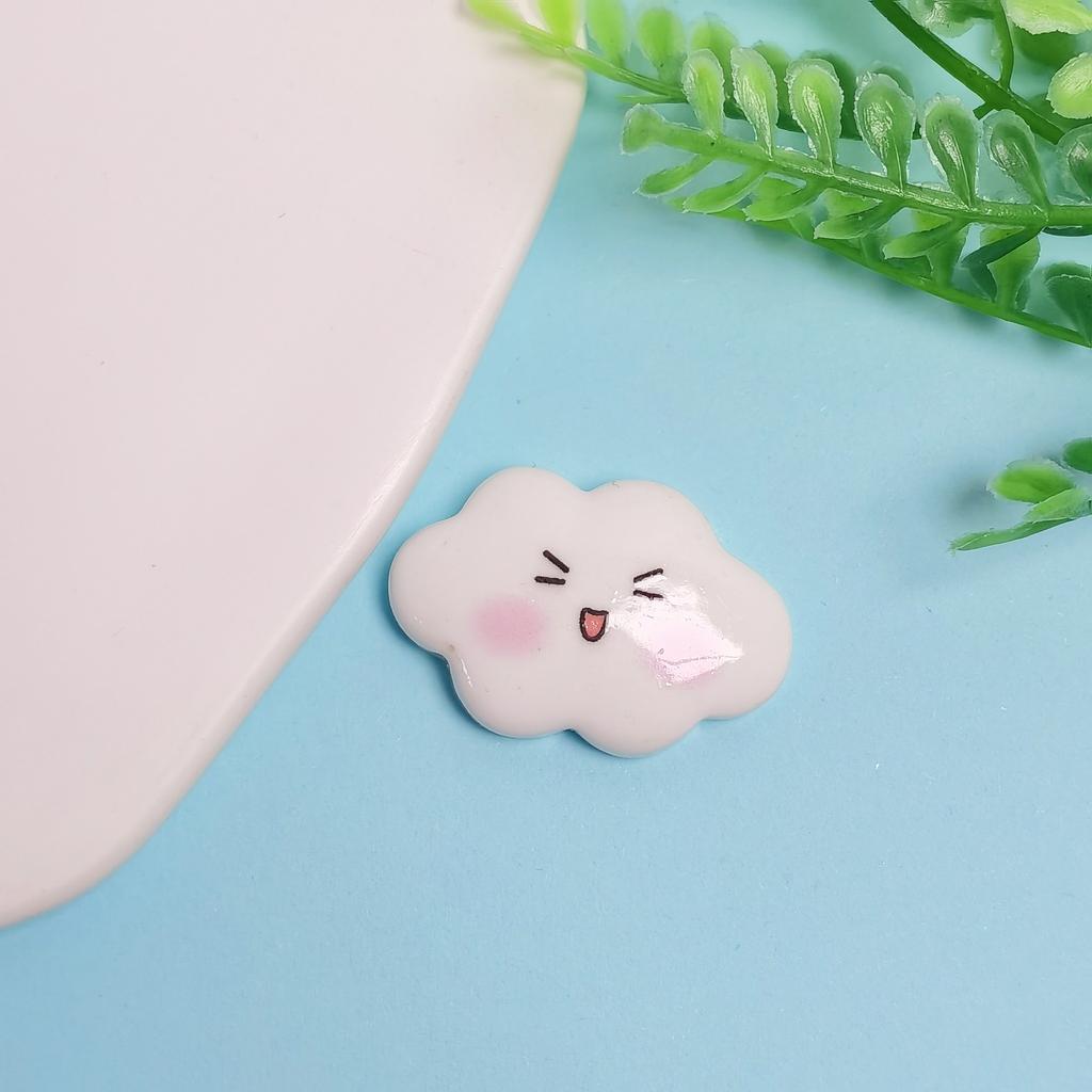 Cute Expression Cloud Resin Cabochons, 31mm Kawaii Cloud Charms for DIY Crafts