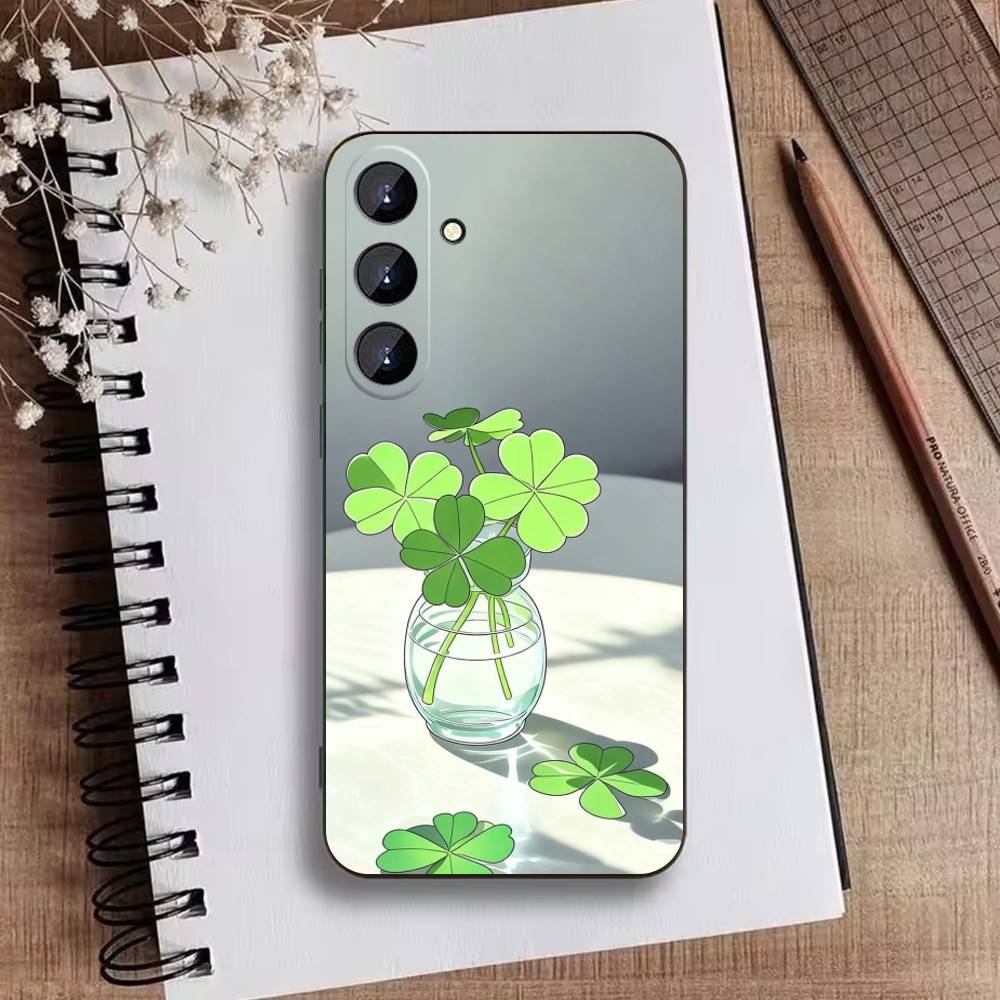 Four-leaf Clover Phone Case For Samsung Galaxy A73,21,22,32,71,53,52,51,80,5G Soft Black Cover