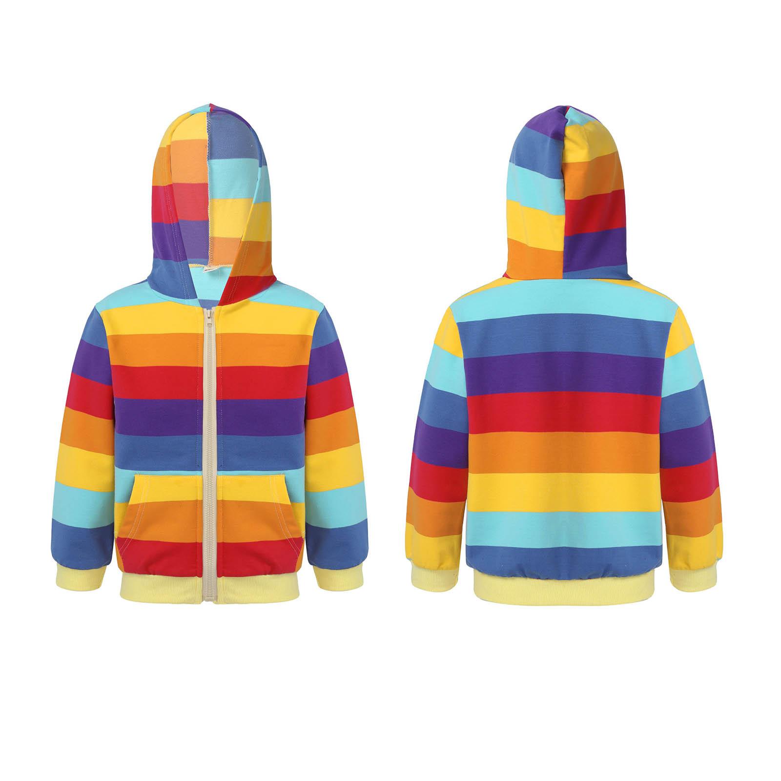 

Girls Hooded Cardigan Coat Spring Autumn Hoodie Long Sleeve Rainbow Color Block Print Zipper Front Top 8-10 Years