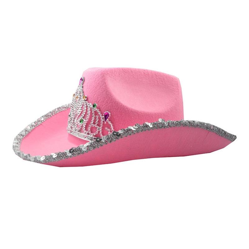 Vintage Prom Party Sequin Crown Cowboy Hat Christmas Hat Big Brim Hat Jazz Top Hat Costumes for Fancy Dress Parties