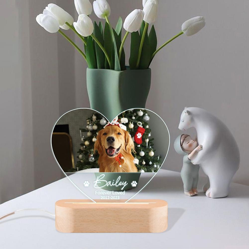 Custom Pet Photo LED Night Light Pet Memorial Acrylic Decor Photo Frame Home Ornament Cute Animal Pattern Gift for Pet Lovers