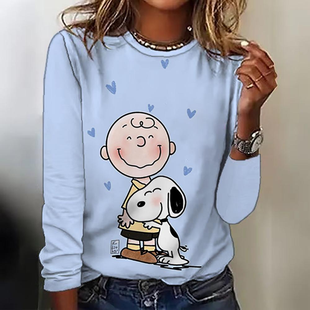 Snoopy Anime Collaboration 2025 Autumn New Women's Long-Sleeve T-Shirt Loose Round-Neck Top