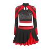 Womens Cheerleading Outfit Two Piece Long Sleeve Hollow Out Crop Top Skater Skirt Sparkle Rhinestone Apparel
