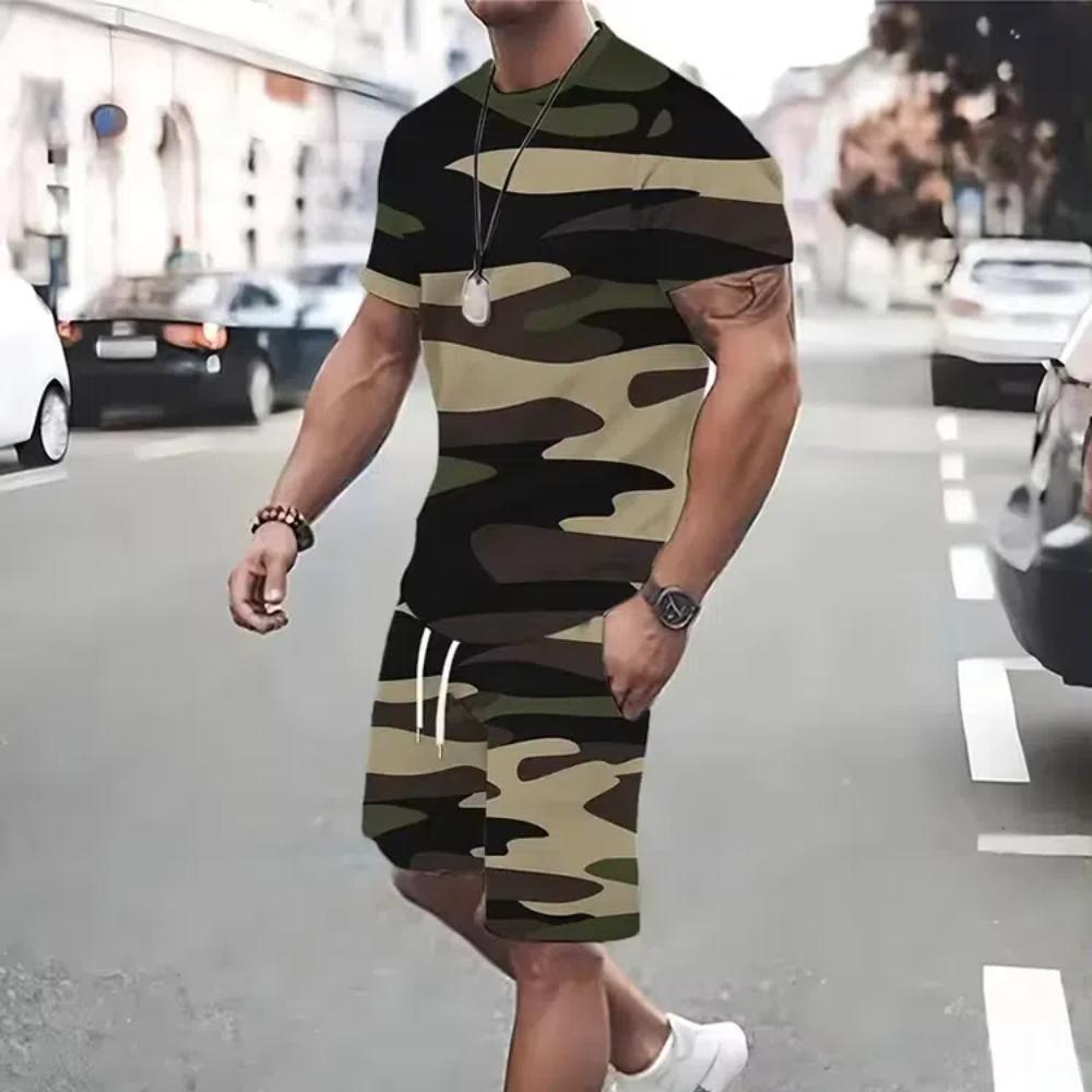 2Pcs Outfits For Men Casual Short Sleeve T-shirt And Drawstring Shorts Set For Summer Men's Clothing Loungewear Vacation Workout