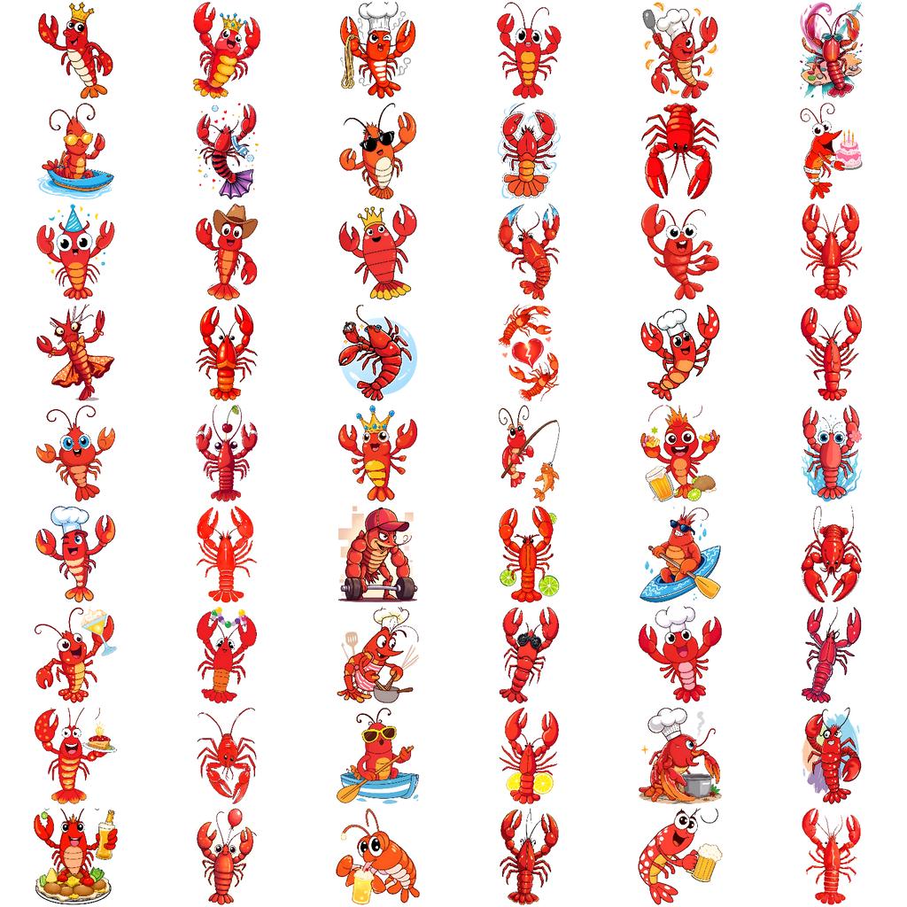 54pcs Temporary Tattoo Baker Lobster Waterproof Long-Lasting Body Stickers Magnifying Glass Lobster Lobster With Lime Cartoon