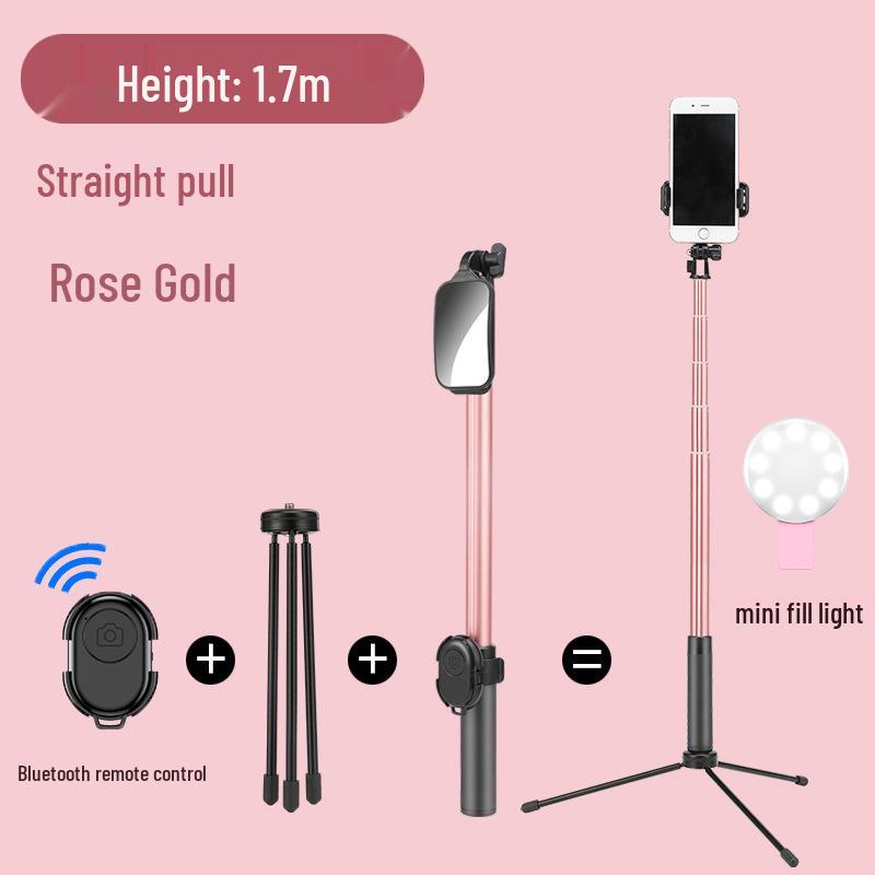 1.7m Aluminum Alloy Extendable Selfie Stick with Fill Light for Travel, Photography, Live Streaming & Tripod.