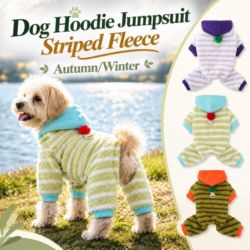 Striped Fleece Dog Hoodie Jumpsuit Warm Dog Winter Clothes Pet Four Legged Outfit Outdoor Play