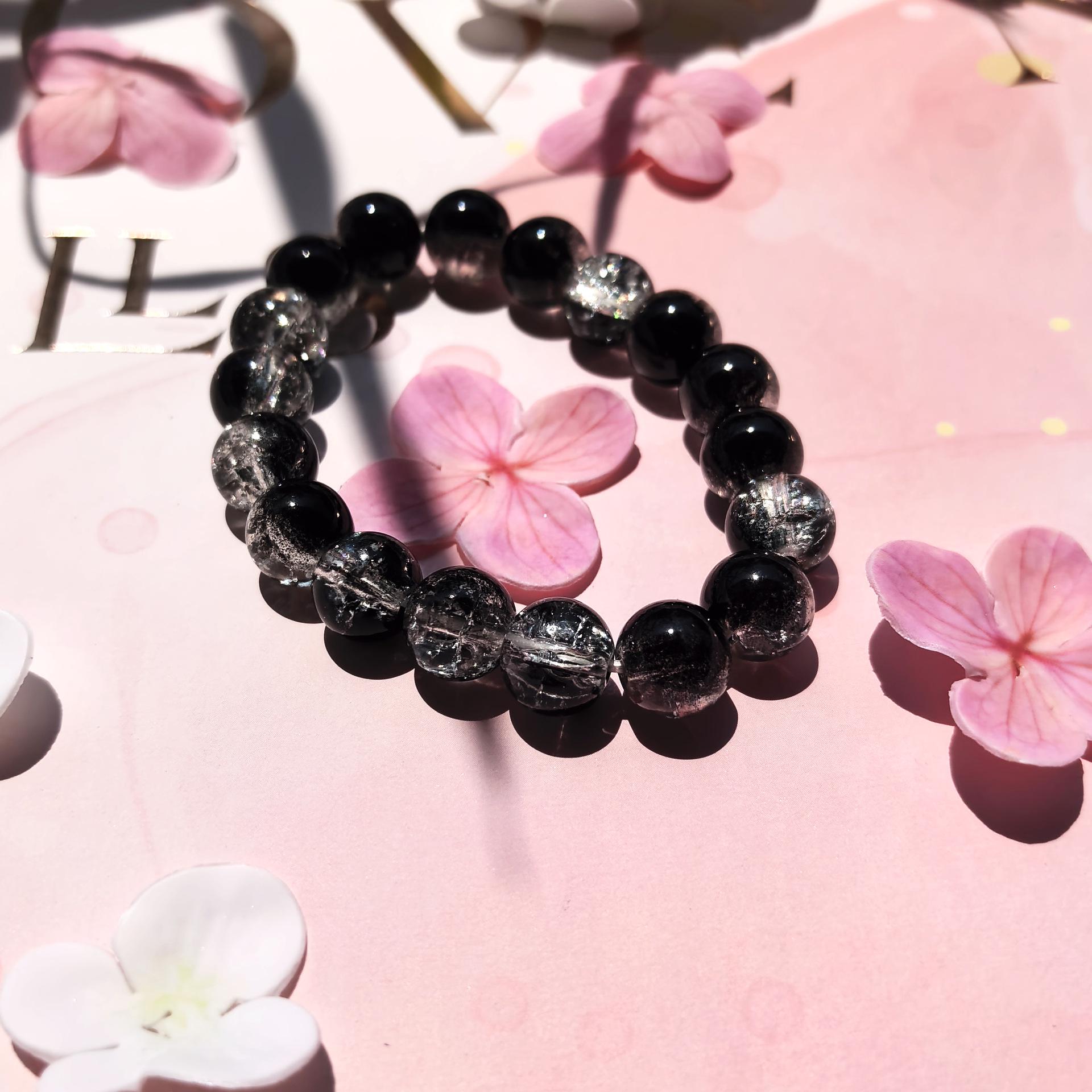 10mm Crackled Dual-Color Ice-Transparent Glass Bead Bracelet in Fresh Candy Tones