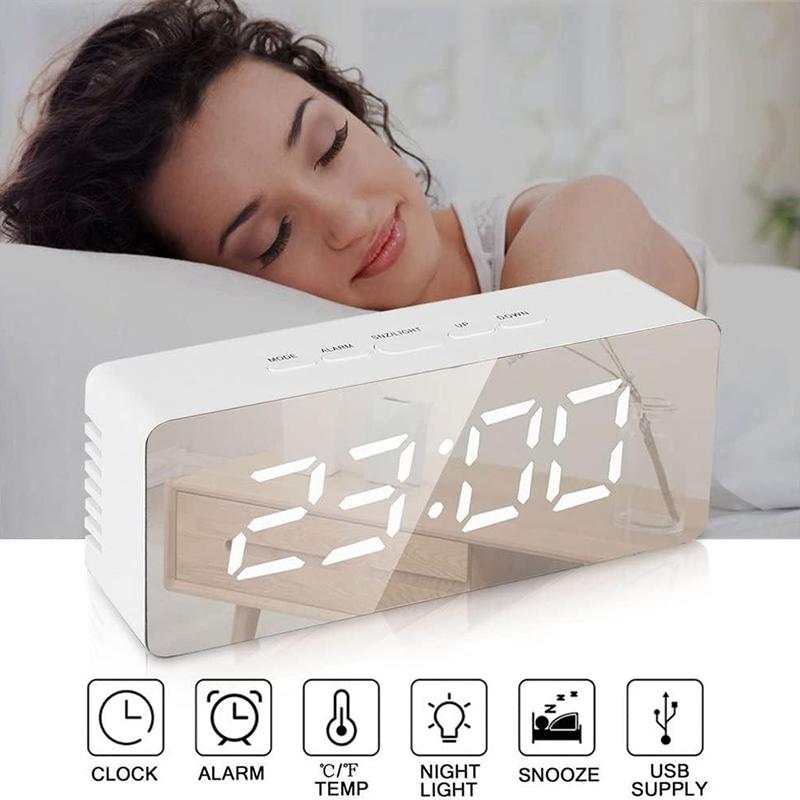 Digital Alarm Clock LED Electronic Desktop Clock With Temperature For Bedroom Home Office Teens Kids