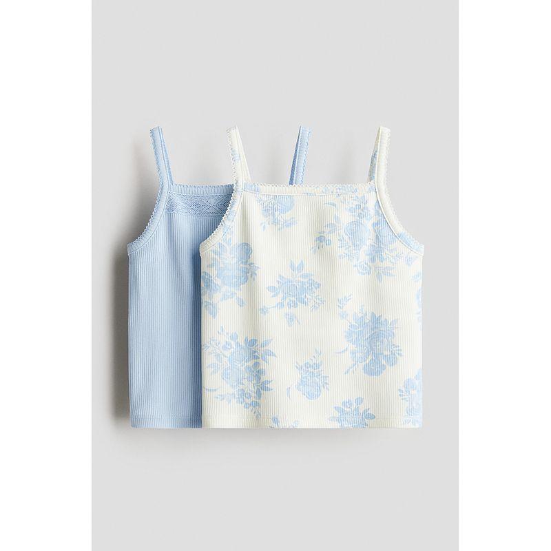

HM Spring 2025 New Arrival Children s Clothing Girl Fashion Camisole Sling 2-Piece Cotton Camisole 1282744 Light blue/Florals 120/60