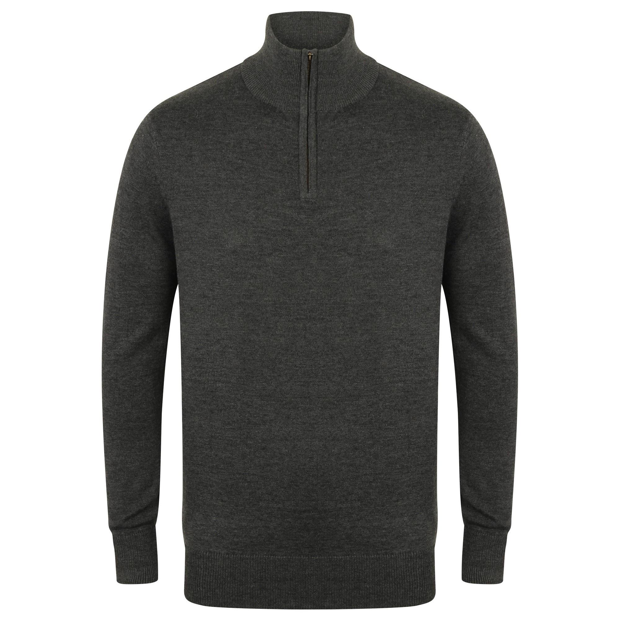 Henbury Jersey de Manga Larga con Cremallera 1/4 para Hombre M gris
