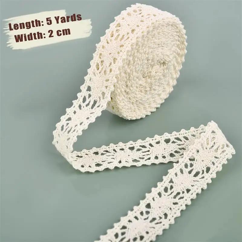 5 Yards Cotton Lace Trim Ribbon Beige for Sewing Patchwork Cotton Crocheted Lace DIY Apparel Dress Sewing Fabric Ribbon