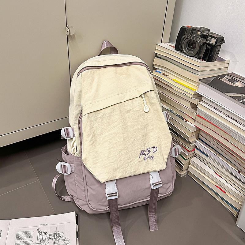 Women Contrast Color Backpack Junior High School Student Schoolbag Large Capacity Outdoor Mountaineering Backpack