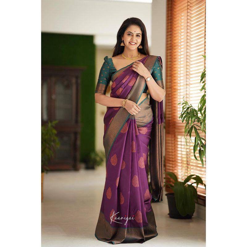 Silk Saree from the ALMAARI Store Is Adorned with Beautiful Zari Work In Form of Traditional Motifs.