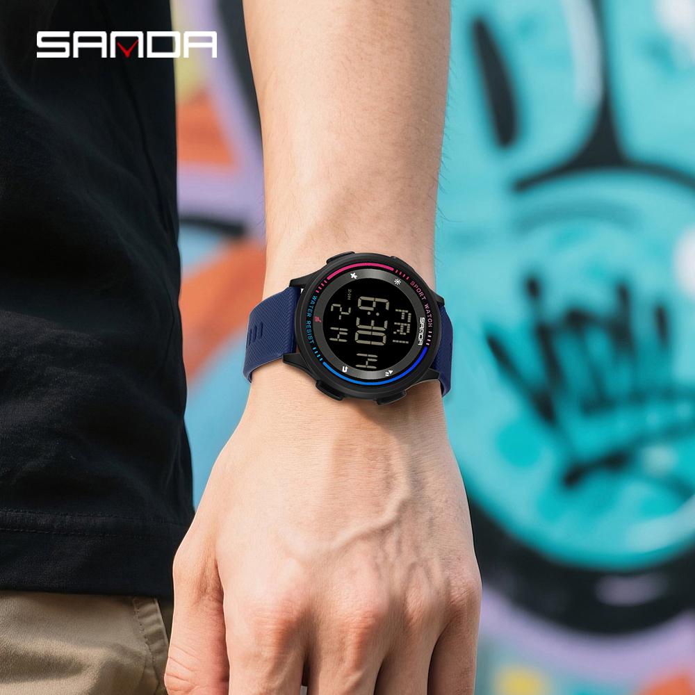 SANDA Top Brand New 6158 Student Electronic Form Movement Luminous Alarm Clock Fashion Trend Student Electronic Watch