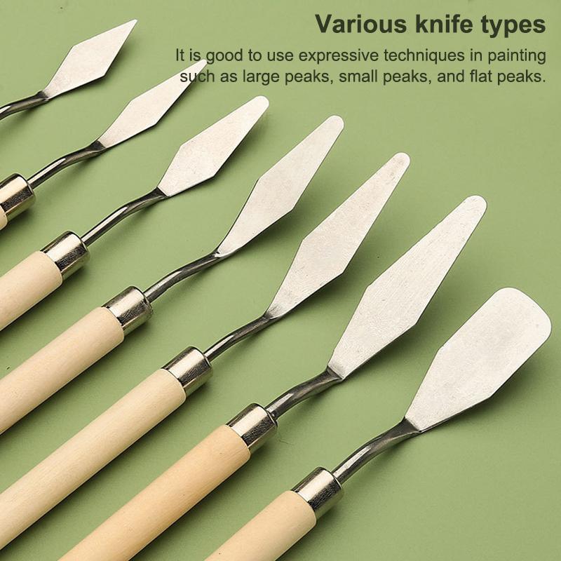 7 ks/Sada nerezových špachtlí na olejomalbu Umělecké nástroje Špachtle Paletový nůž Míchací nůž na olejomalbu Stěrka Umělecké nástroje