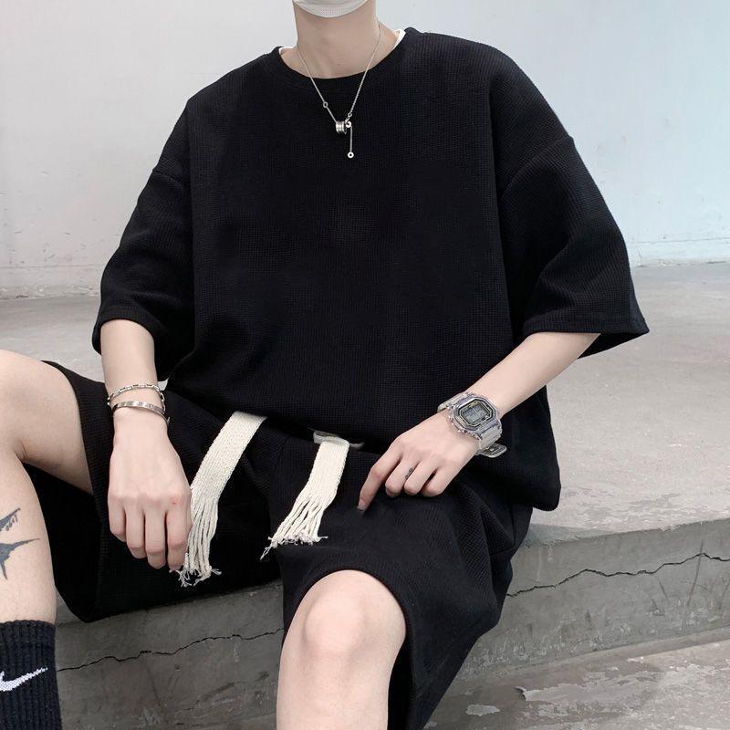 Teen Boys' Trendy Waffle Knit Summer Sports Set - Shorts & Short Sleeve T-shirt