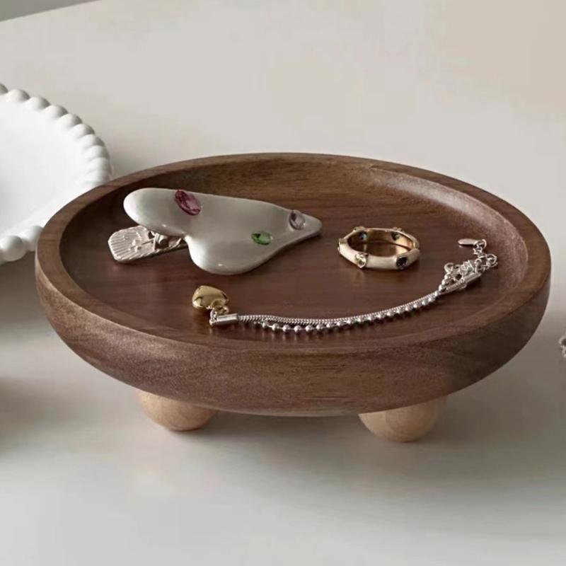 Wooden Vanity Organizers Jewelry Perfume Bottle Tray Wood Pedestal Stand Dish Household Decors For Bathroom And Bedroom