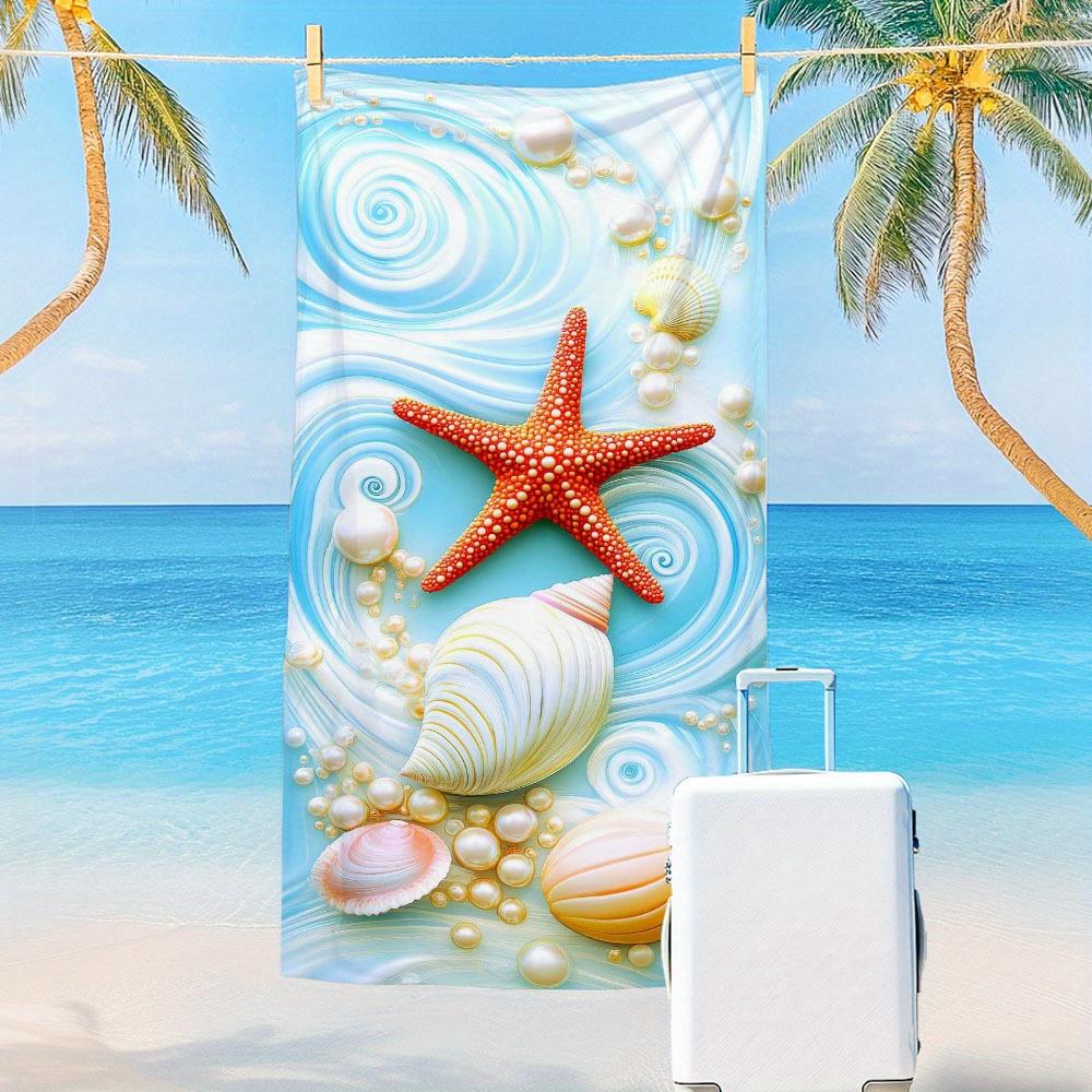 1 Quick Dry Lightweight Oversized Beach Towel - Vibrant Digital Print With Starfish And Shells For The Beach, Pool, Camping