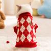 Autumn and Winter Cat Small Fly Sleeve Hairless Cat Thickened Knitted Sweater Rhombus Embroidery Cherry Dog Sweater Pet Clothes