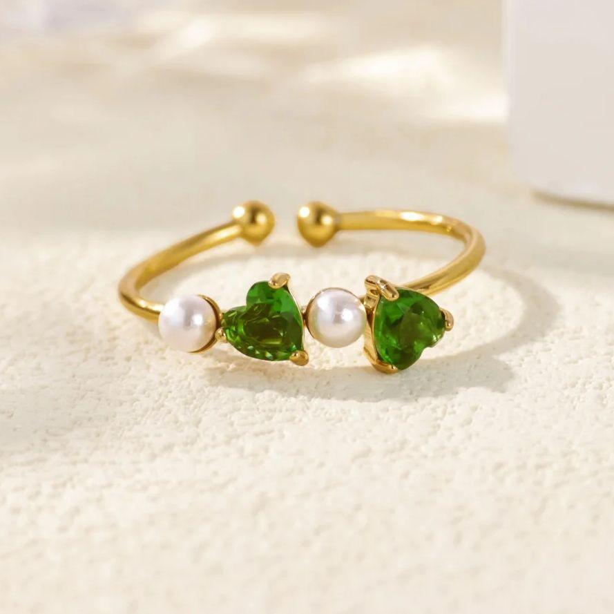 Zircon Four Leaf Clover Rings For Women Gold Color Stainless Steel Opening Couple Ring Aesthetic Wedding Bohemian Jewelry Gift