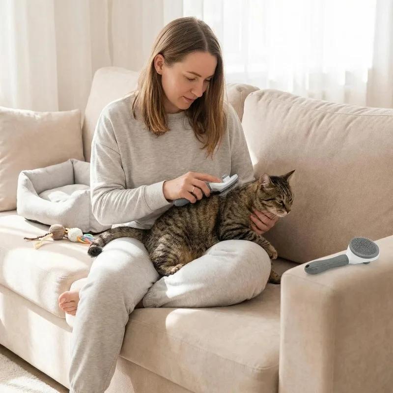 Self Cleaning Pet Slicker Brush One Click Deshedding For Cats Dogs Remove Loose Hair Grooming Massage Comb Safe Gentle Efficient