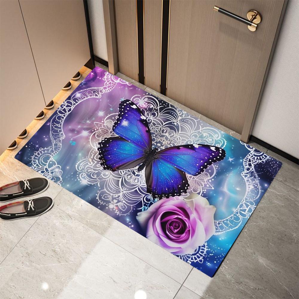 Purple Butterfly Printed Doormat Non-Slip Entrance Doormat Home Decor Carpet for Living Room Rugs Bathroom Floor Rug