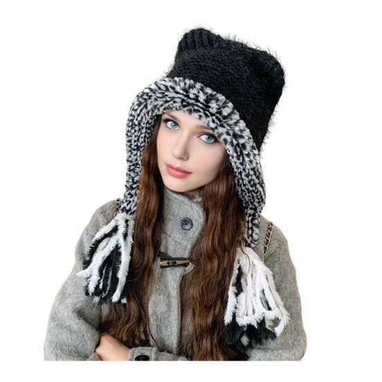 Women Hat Bear Ear Design Thickened Plush Ear Protection Hat Skiing Camping Travel Autumn Winter Headwear