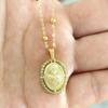 QMHJE Virgin Mary Pendant Charm Necklace Women Cross Scared Heart Jesus Choker Seed Beads Stainless Steel Chain Gold Color Mom