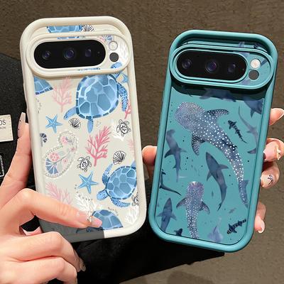 Priekš Google Pixel 9 Pro XL 8 Pro 7A Vāciņš Vaļa Koraļļu Bruņurupuča Apdruka Triecienizturīgs TPU Mīksts Matēts Pret-Krišanas Telefona Vāciņš