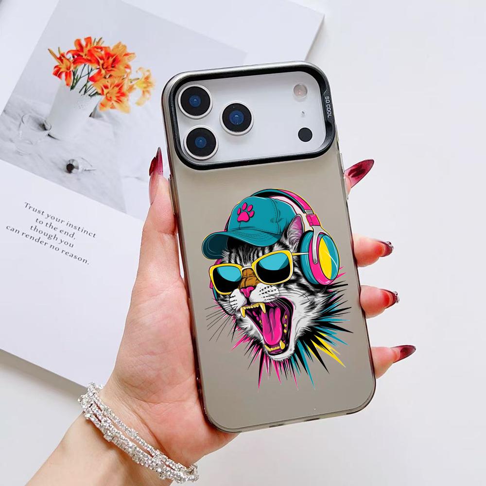 Cute Cat and Dog Phone Case For iPhone 17 16 15 14 13 12 11 Pro Max Air Matte Laser Aurora Shockproof Funda