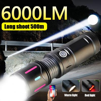 6000lm Super Long Range Tactical Torch High Power LED Flashlight USB Rechargeable Strong Light Outdoor Portable Fishing Flashlight
